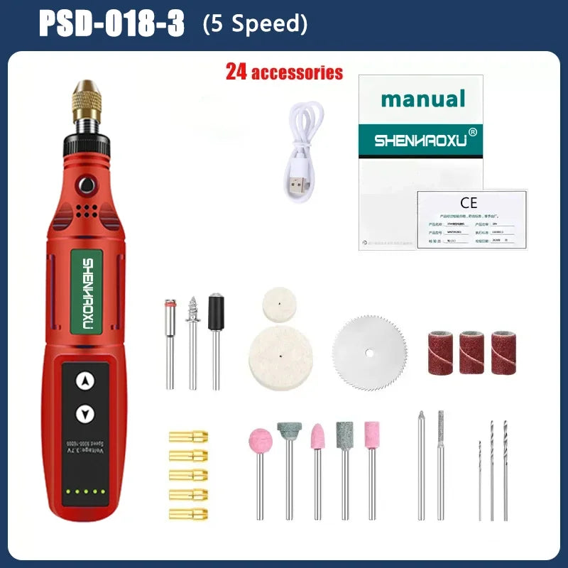 Electric Grinder USB Charging Speed Adjustment Forward And Reverse Carving Grinding Word Polishing Machine Cutting Mini Drill