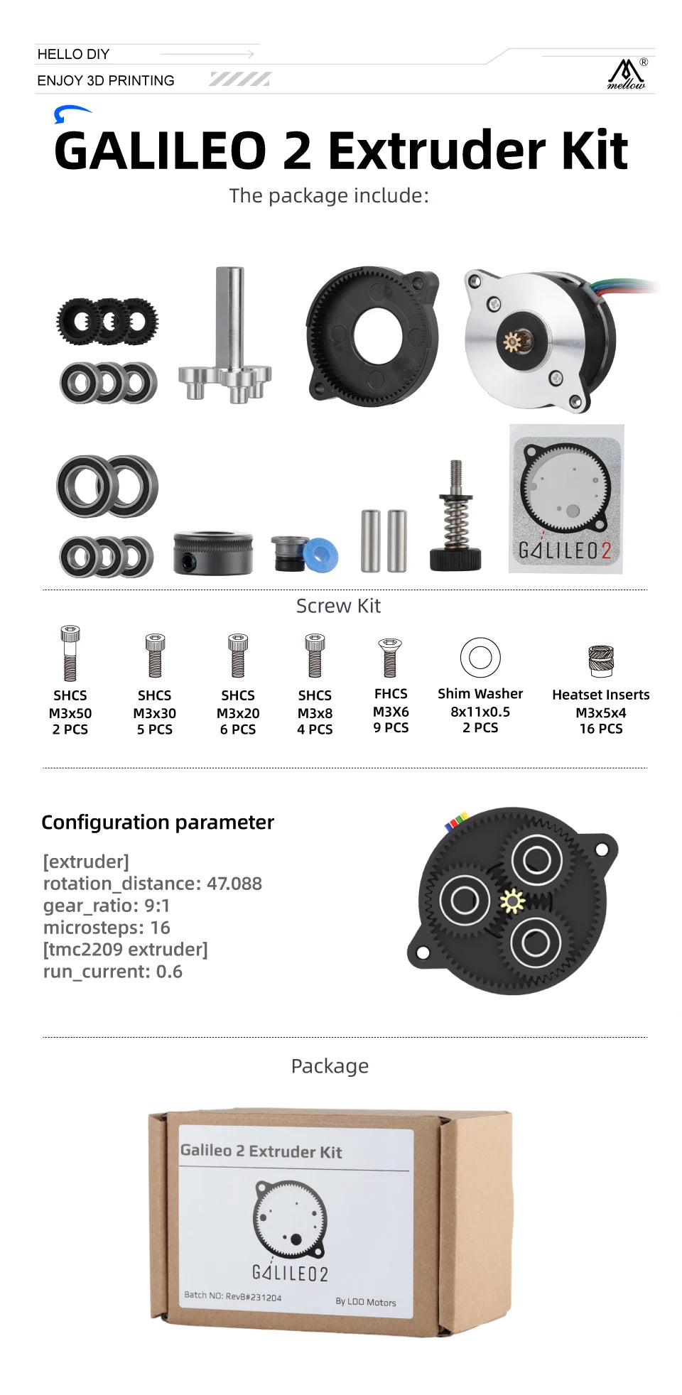 Mellow Voron Galileo 2 Kits By LDO G2E For Extruder / Z-drive Motor For Voron V2 and Micron 3D Printer Stealthburner Toolhead