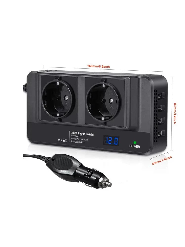 Car 200W Inverter DC To AC 12V to 220V 4 USB AC EU Socket Auto Mounted Inverter Accessories Cigarette Lighter 400W Peak Power