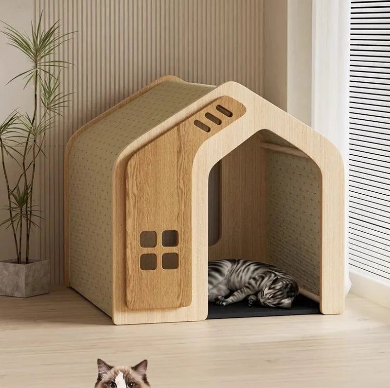Wooden Cat Bed and Furniture Large Space Cats Accessories Cat Hiding House Kennel Breathable Pet Products Pet Products