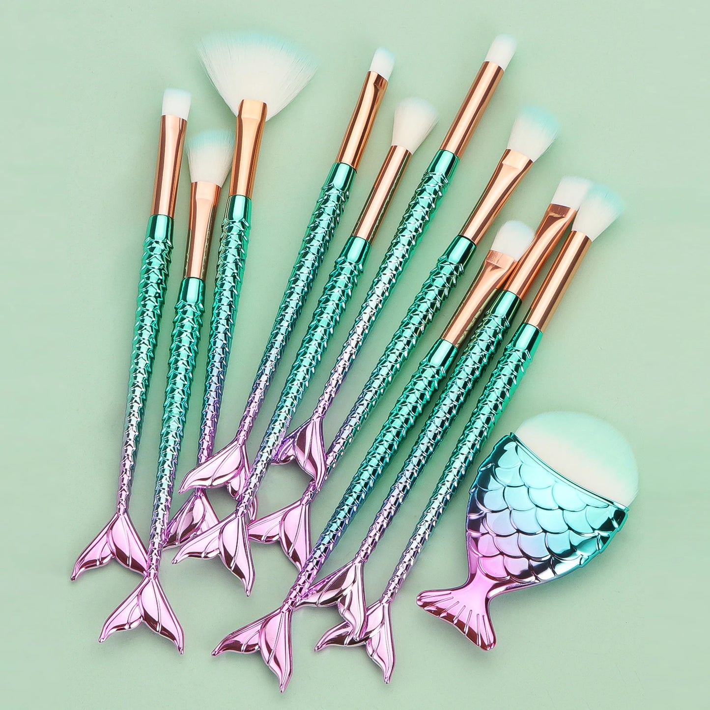 11 pcs mermaid makeup brushes, fish tail makeup brush set, beauty tools