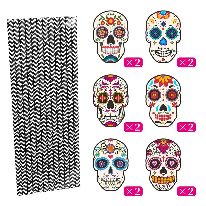 1~10PCS Halloween Skeleton Straws Environmental Friendly Festival Interesting Unique Eye-catching Mexico Themed Event