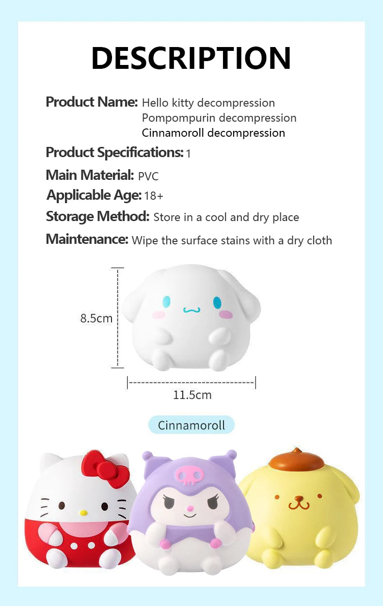 Sanrio Kawaii Hello Kitty Melody Decompression Kuromi Cinnamoroll Stress Relief Squishy Anime Cartoon Children's Hand Pinch Toy
