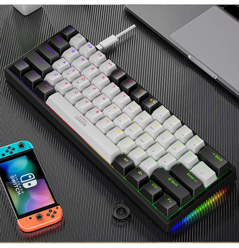 K620 Mini Backlit RGB Gaming Mechanical Keyboard Gamer Mechanic Kit 60 Percent DIY Custom PBT Keycap Hotswap Pink White USB PC