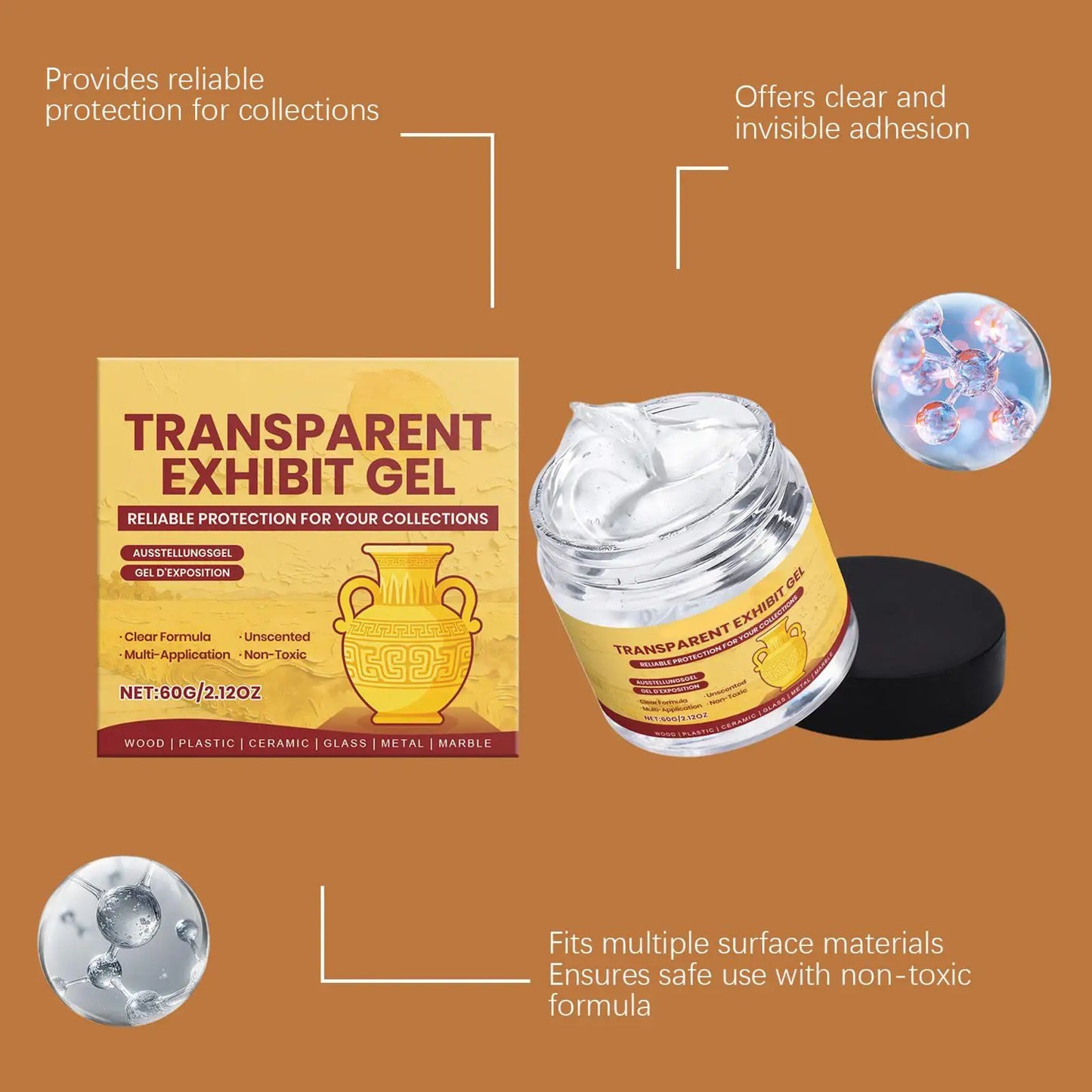 60g Crystal Clear Museum Wax Exhibit Gel Reusable Clear Removable Adhesive For Antiques Glass Ceramics Figures Decorations