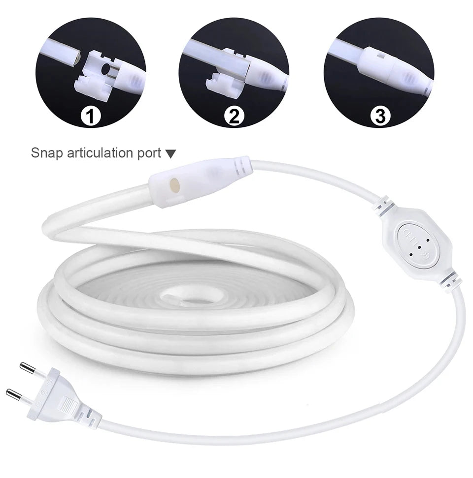 High Brightness LED Strip Light 220V Waterproof Cob LED Strip EU Power Plug Flexible Ribbon Tape for Home Room Outdoor Decor