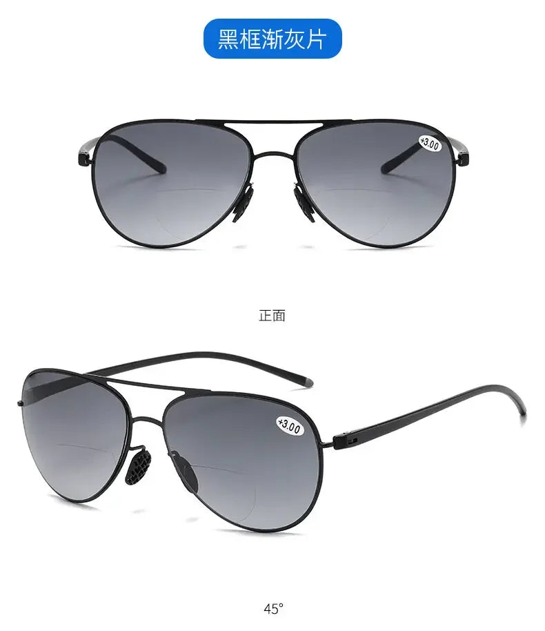 Bifocal Reading Glasses Men Fashion Double Bridge Sunglasses Male Look Far and Near Anti Glare Hyperopia Eyeglasses +100 To +350
