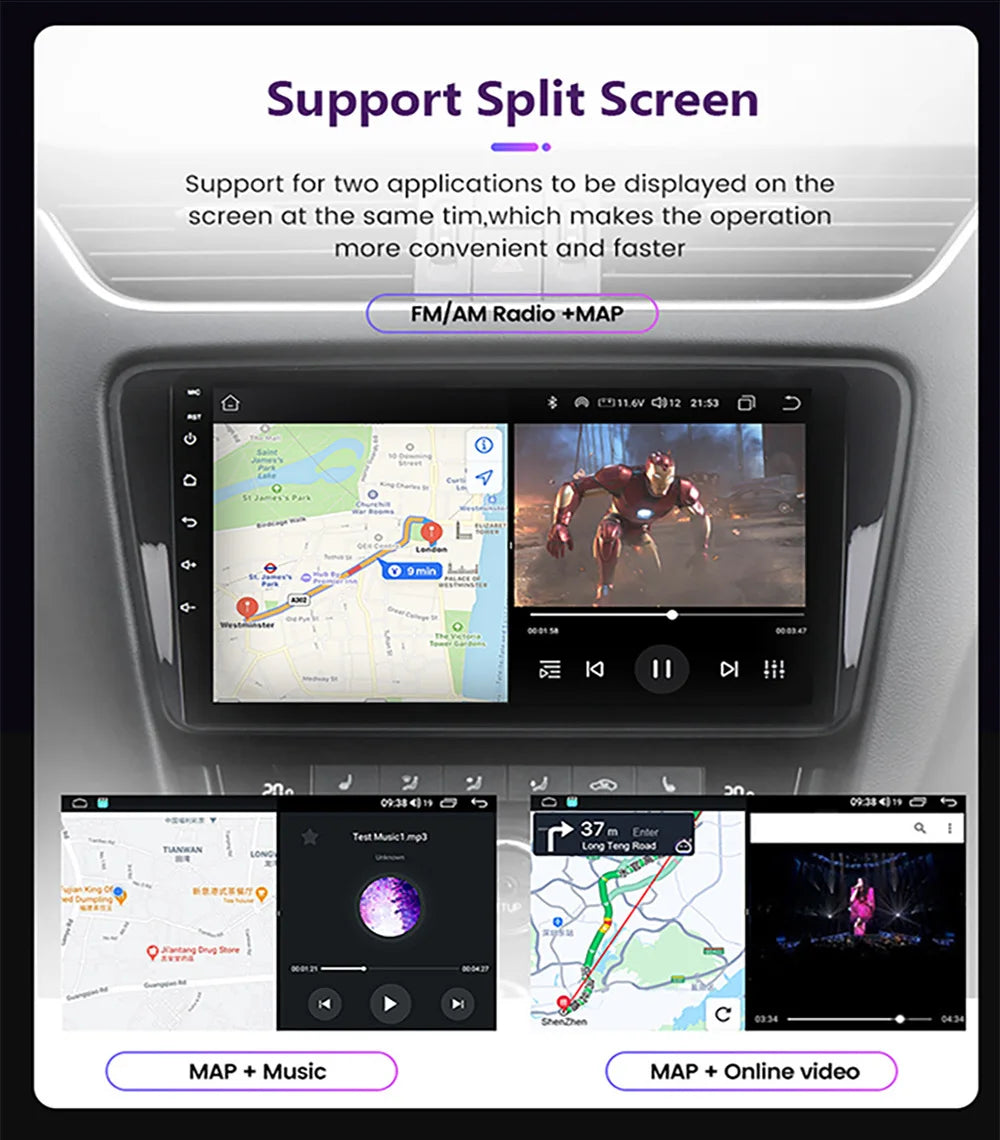 9/10 inch 2ID Universal Car Radio CarPlay Android 12 Auto radio  WIFI GPS Bluetooth Audio Multimedia Video Player For HYUNDA KIA