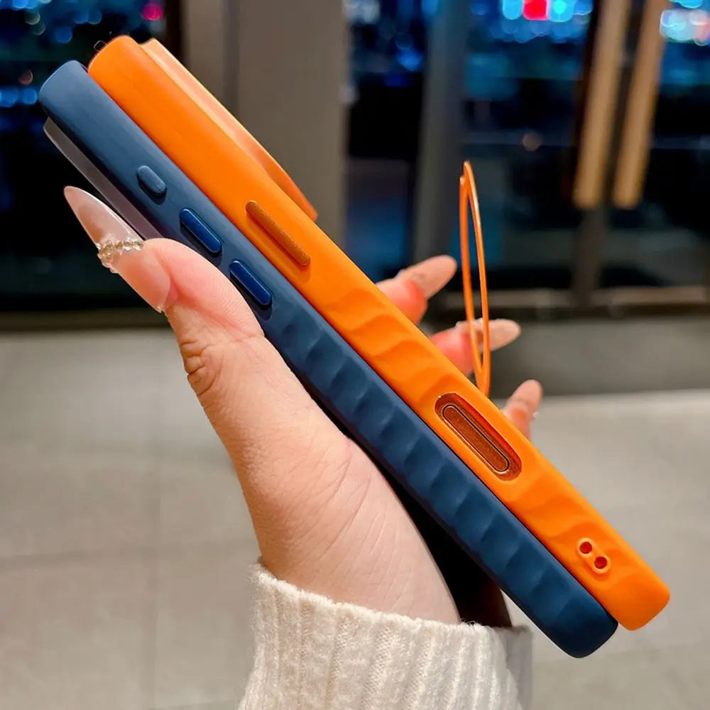 Luxury Skin Feel for Magsafe Phone Case For iPhone 17 16 13 15 Pro Max 14 Plus Magnetic Bracket Stand Anti-slip PC Cover