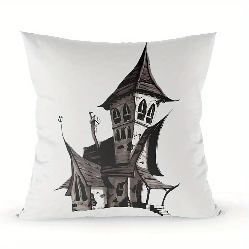 Home Decor Spooky Castle Themed Digital Printed Pillow Covers Pattern Cushion Cover Suitable For Sofa Bedroom Car Pillow Cover