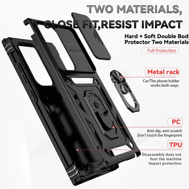Armor Shockproof Phone Case For Samsung Galaxy S24 S23 S22 S21 S20 S10 Ultra S23FE S21FE Note 20 Lens Protect Ring Holder Cover