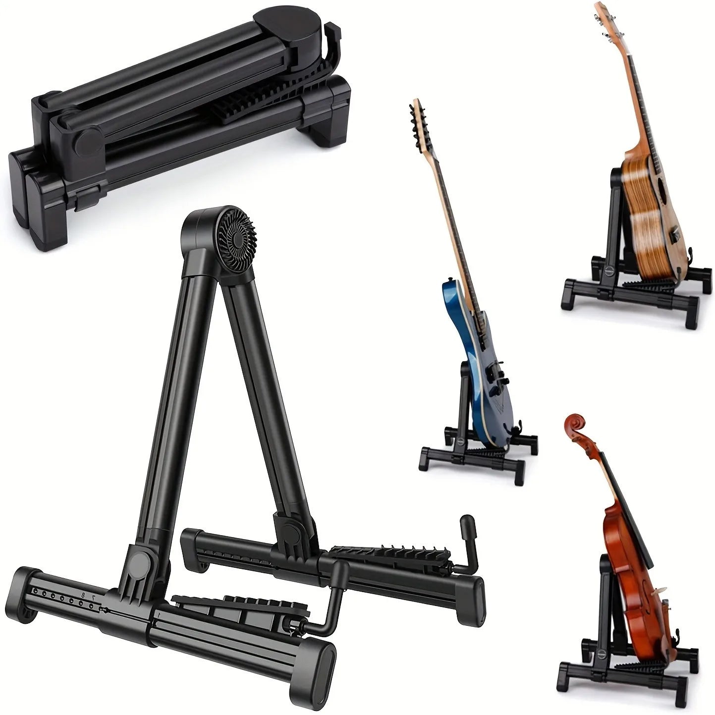 Adjustable Guitar Stand - Folding Free-Standing Holder for Acoustic, Electric, Bass, Guitar, Mandolin, Banjo, Ukulele & Violin