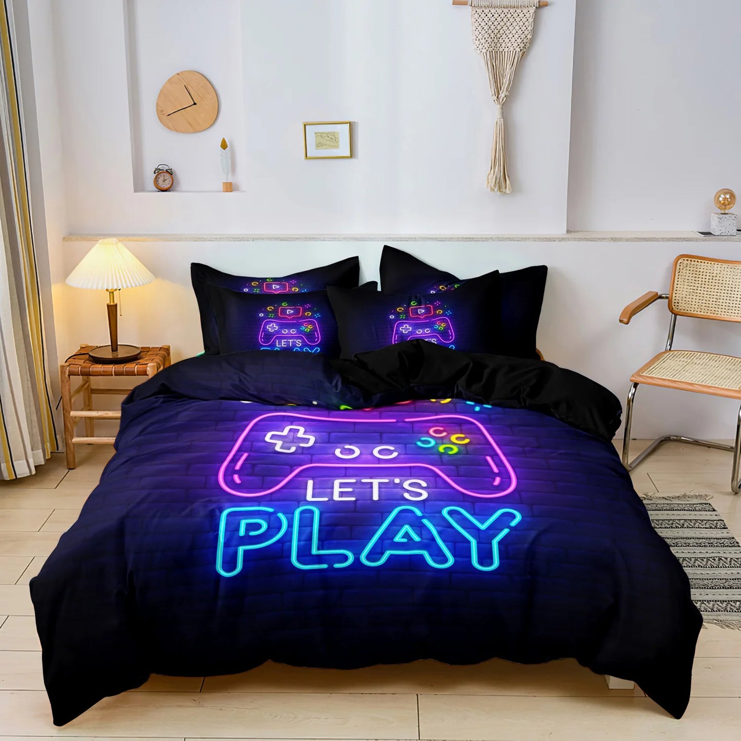 3Pcs Gaming Equipment Pattern - Modern Video Game Controller Mouse Keyboard Headphone Gamepad Print Duvet Cover Bedding Set