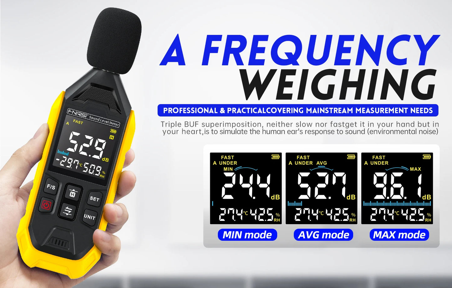 FNIRSI FDM01 Noise Measuring Instrument Sound Level Meter Digital Handheld DB Meter 30~130dB Audio Measuring Instrument