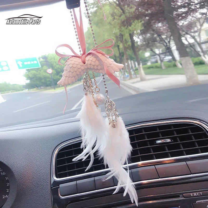 Dream Catcher Car Pendant for Girls Feather Mirror Hanging Pendant Home Decor Lucky Car Ornament Girls Car Interior Accessories