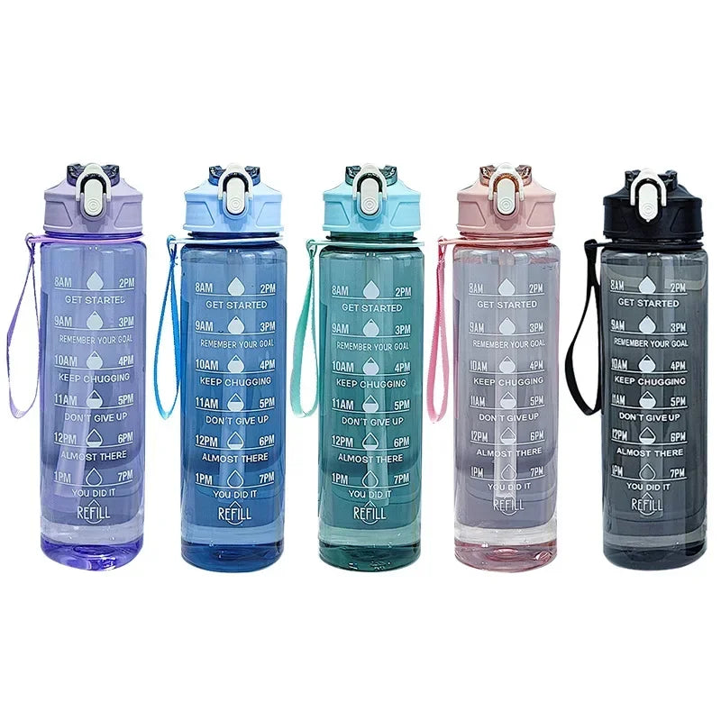 750ml Transparent Water Bottle with Sports Strap and Time Scale Large Capacity Water Cup Suitable for Outdoor Camping and Travel