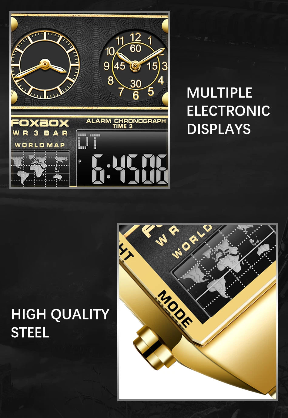LIGE New Sport Mens Watches FOXBOX Brand Luxury Square Watch For Men Fashion Waterproof Dual Display Watch Relogio Masculino+box
