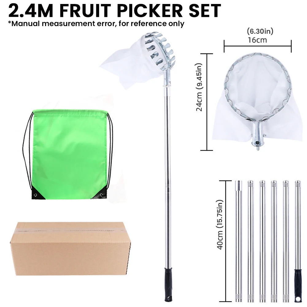 Fruit Picker Pole Tool with Basket Telescoping Long Handle 1.6 to 4M Fruit Catcher For Apple Orange Avocado Acorn Lemon Pear