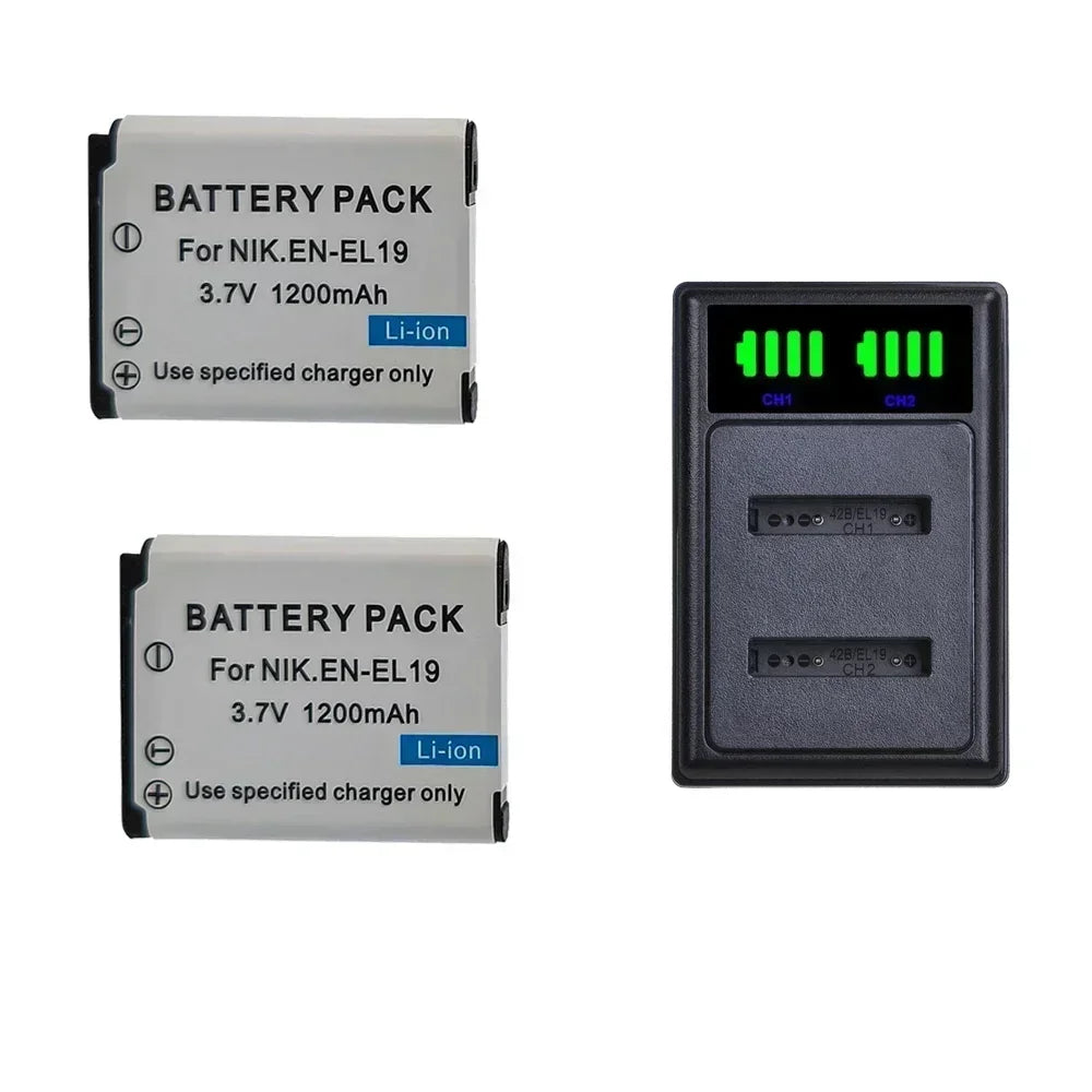 EN-EL19 ENEL19 EN EL19 Camera Battery+LED Dual Charger for Nikon Coolpix S6600 S6900 S2600 S3100 S4100 S5200 S6400 W150 Battery