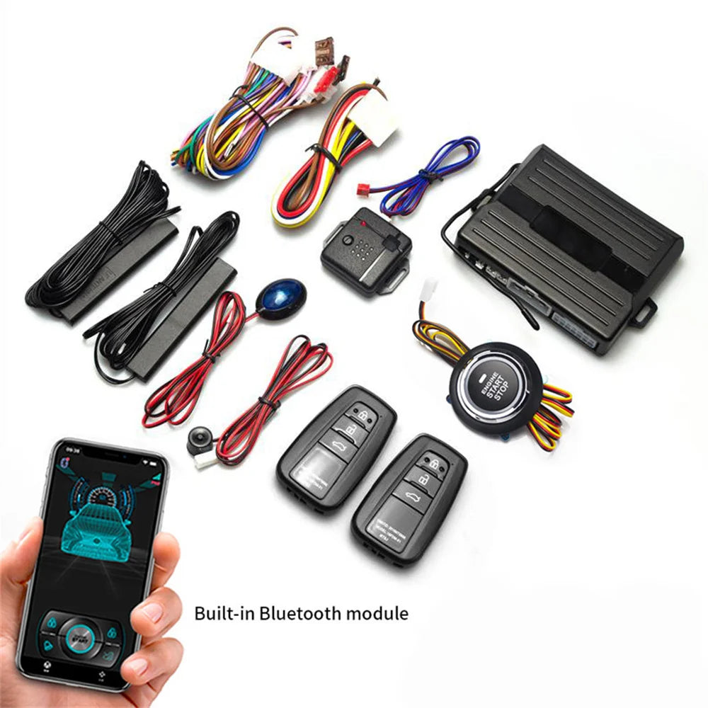 Car Smart Key Starter Alarm Bluetooth Autostart Set Auto Start Stop Push Button Keyless Entry System Skit Automotive Accessories