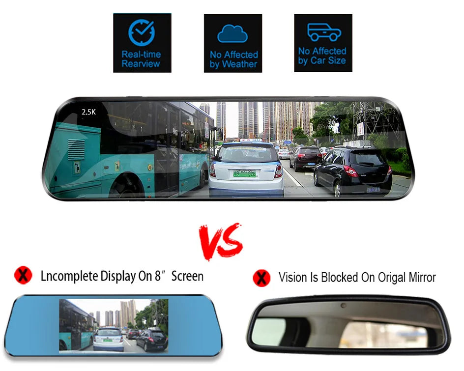 Dash Cam Touch GPS WIFI 24h Night Vision 10 Inch 2.5K+1080P Rearview Mirror Sony Rear Camera Car DVR Black Box 70mai Dashcam