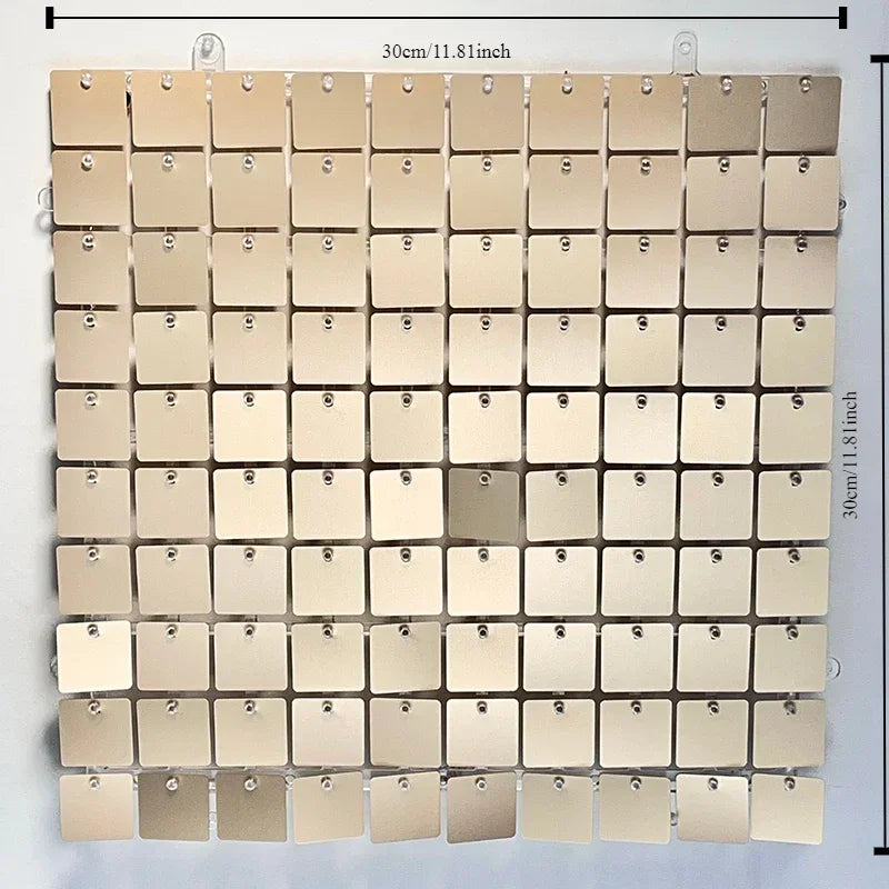 Shimmer Wall Backdrop Champagne Gold Square Sequin Wall Panel Backdrop Decor for Wedding, Anniversary, Birthday, Party, 24 Pcs