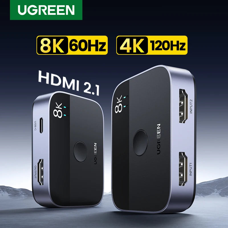 UGREEN HDMI 2.1 Splitter Switch 8K 60Hz 4K120Hz 2 in 1 out for TV Xiaomi Xbox Series X PS5 HDMI-compatible Monitor HDMI Switcher