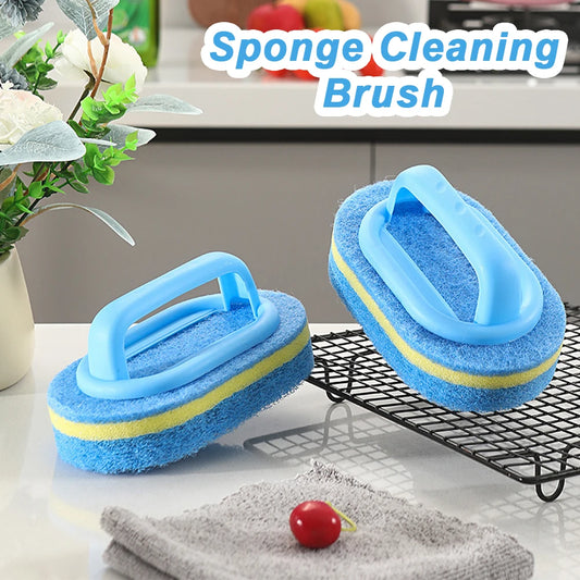 3PCS Household Cleaning Tool Brush with Handle Sponge Easy To Clean Kitchen, Bathroom, Ceramic Tiles, Walls and Windows Cleaning