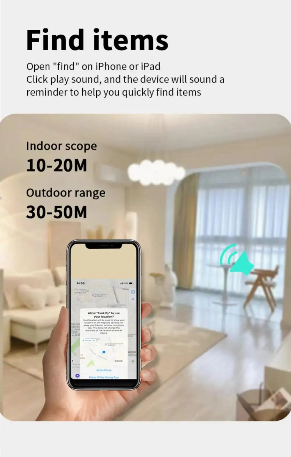 Smart GPS Tracker Bluetooth Mini Locator with Apple Find My APP Anti Lost Reminder Device Positioner MFI Rated Car Key Pet Kids