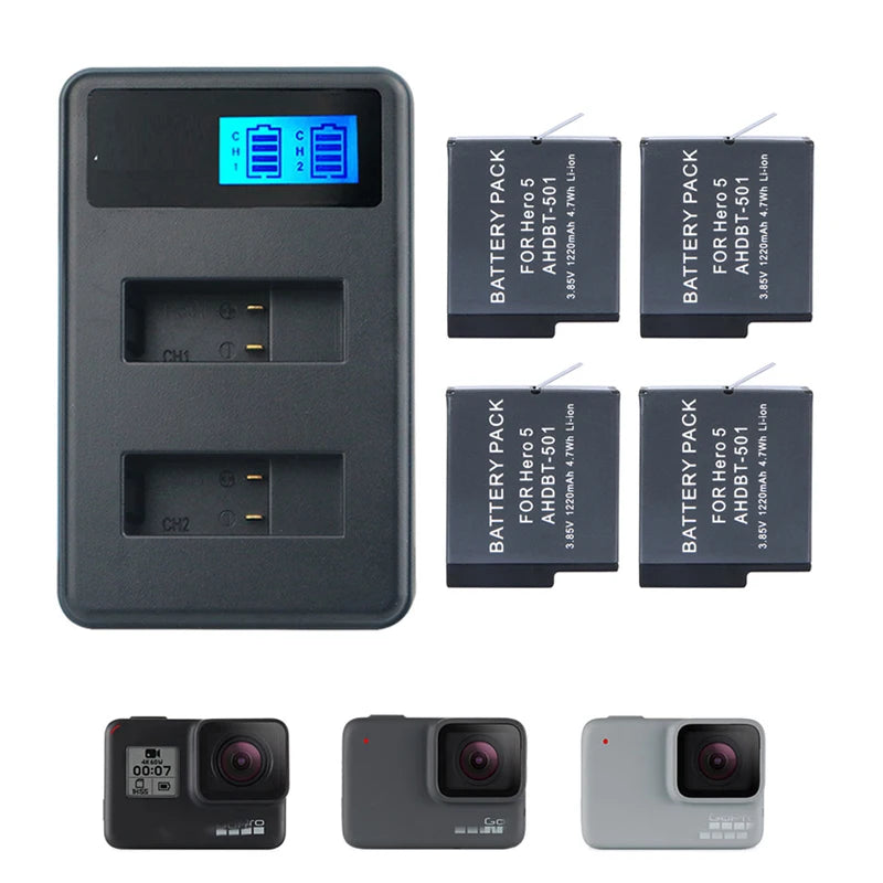For GoPro Hero 5 Hero 6 Hero 7 8 black battery  + Dual charger for GOPRO Hero 8 7 hero6  hero5  Black Camera Accessories