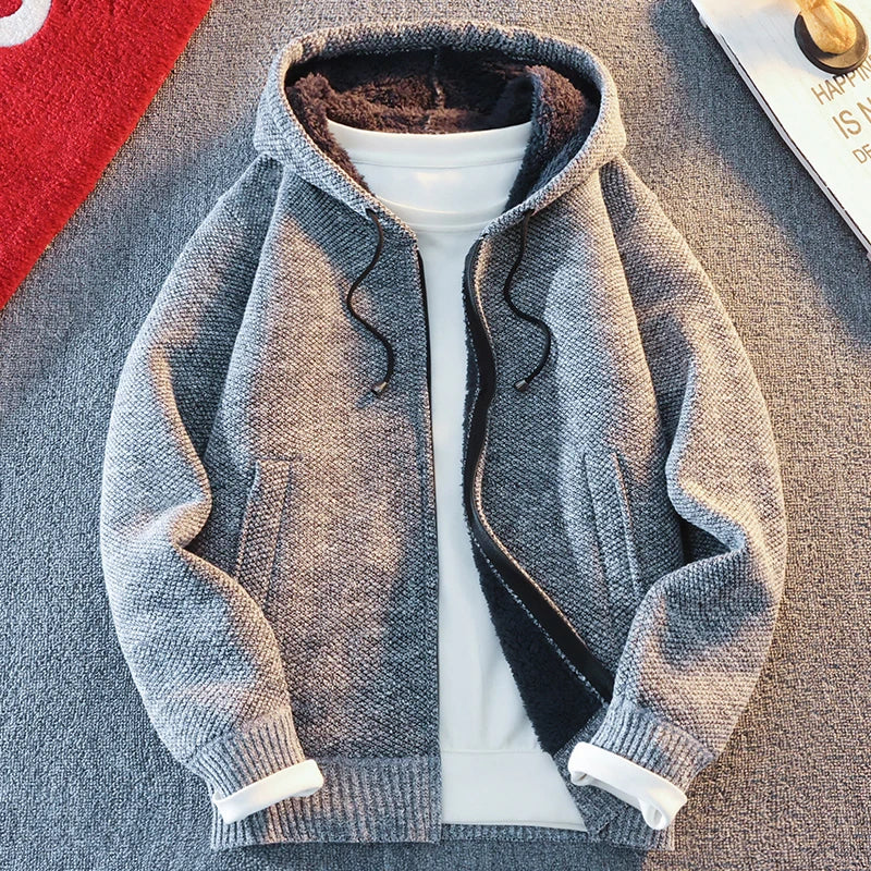 Men's Fleece Warm Knit Sweater Cardigan Hooded Jackets Fleece Warm Casual Jackets Autumn Winter Sweaters Coats