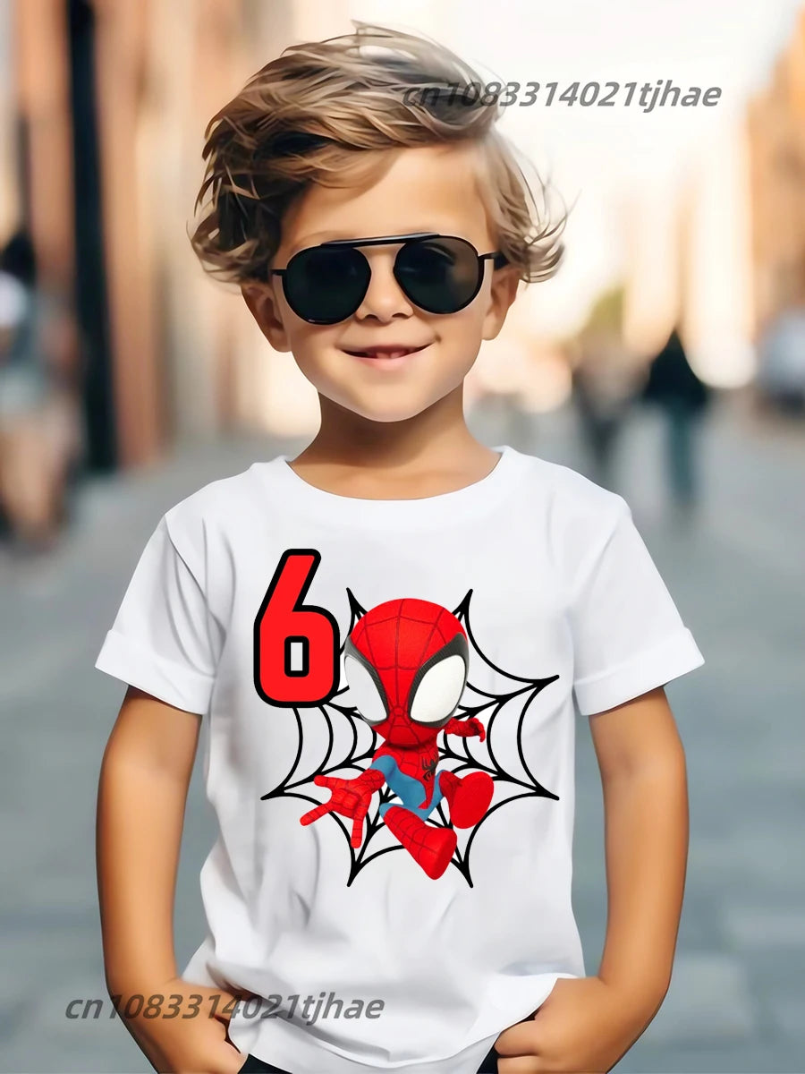 Marvel Spiderman Kids Birthday Party Tshirts Baby T-Shirt Tees Boys T Shirt with Clothes Children Fashion Tops