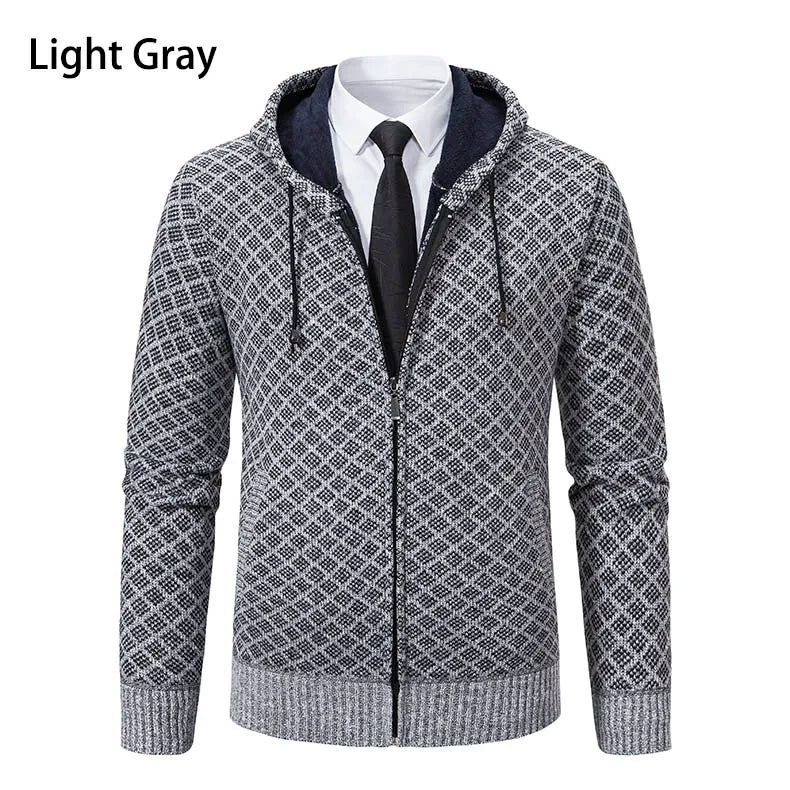 Men's Winter Knitted Sweaters Zip Up Knit Cardigan Casual Hooded Outwear Mens Sweater Coat Versatile Top Clothes