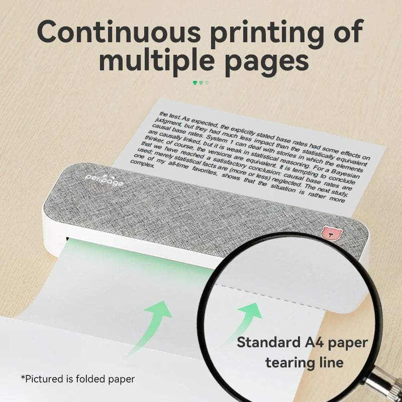 PeriPage Mini A4 Printers Quick Dry and Long Time Storage Continuous Thermal Paper 100 Sheets Folded Thermal Paper Papel Termico