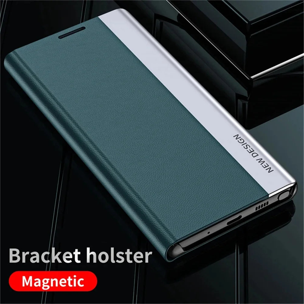 Stand Flip Phone Case For Samsung S26 S25 S24 S23 S22 S21 S20 FE Ultra Leather Plating Back Cover On Galaxy S26 S25 Plus Funda
