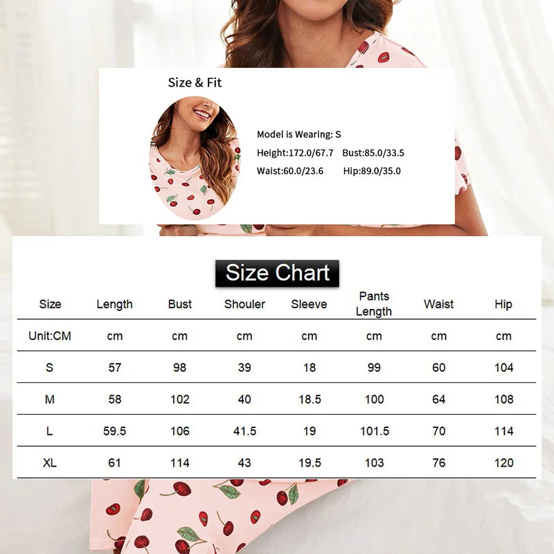 Womens Pajama Pj Sets Autumn Short Sleeve Top & Pants Pajamas 2 Piece Set Soft and Cozy Sleepwear Loungewear Pyjama Pijama Femme