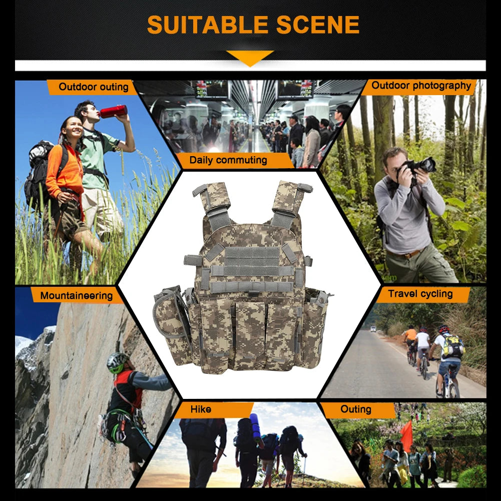 Nylon Tactical Vest Body Armor Hunting Carrier Airsoft Accessories Men Combat MOLLE Camo Military Army Vest Outdoor CS Hunting