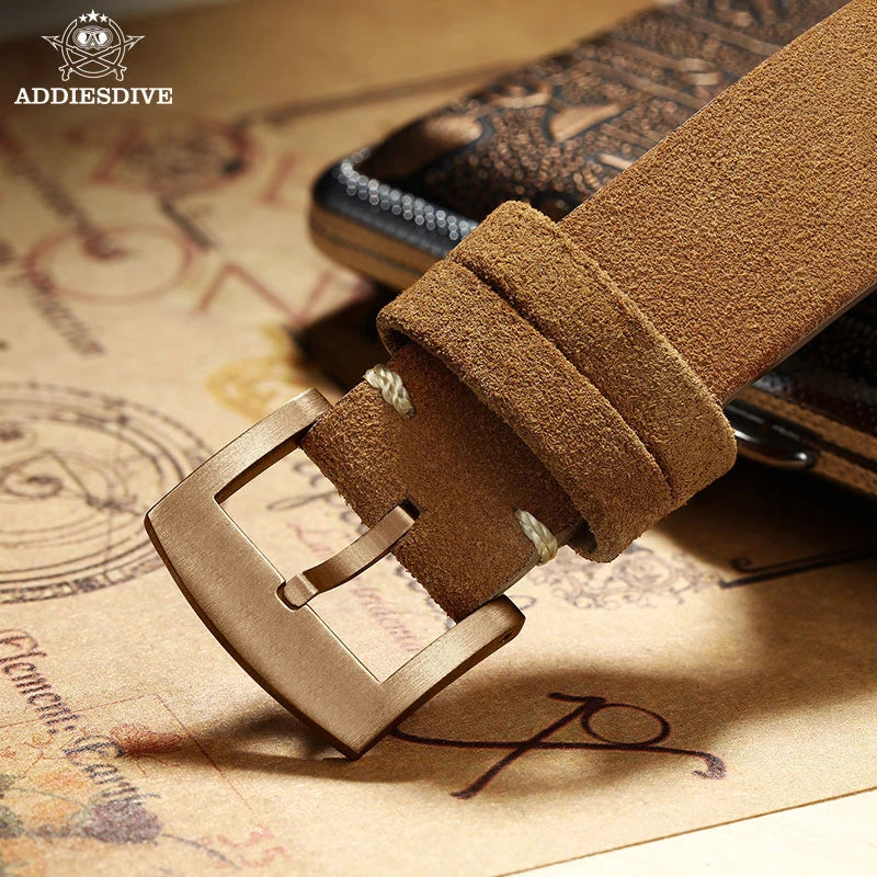 ADDIESDIVE 39mm Vintage CuSn8 Bronze Diver 200m Men's Watch Bubble mirror sapphire glass Automatic Mechanical Leather Strap