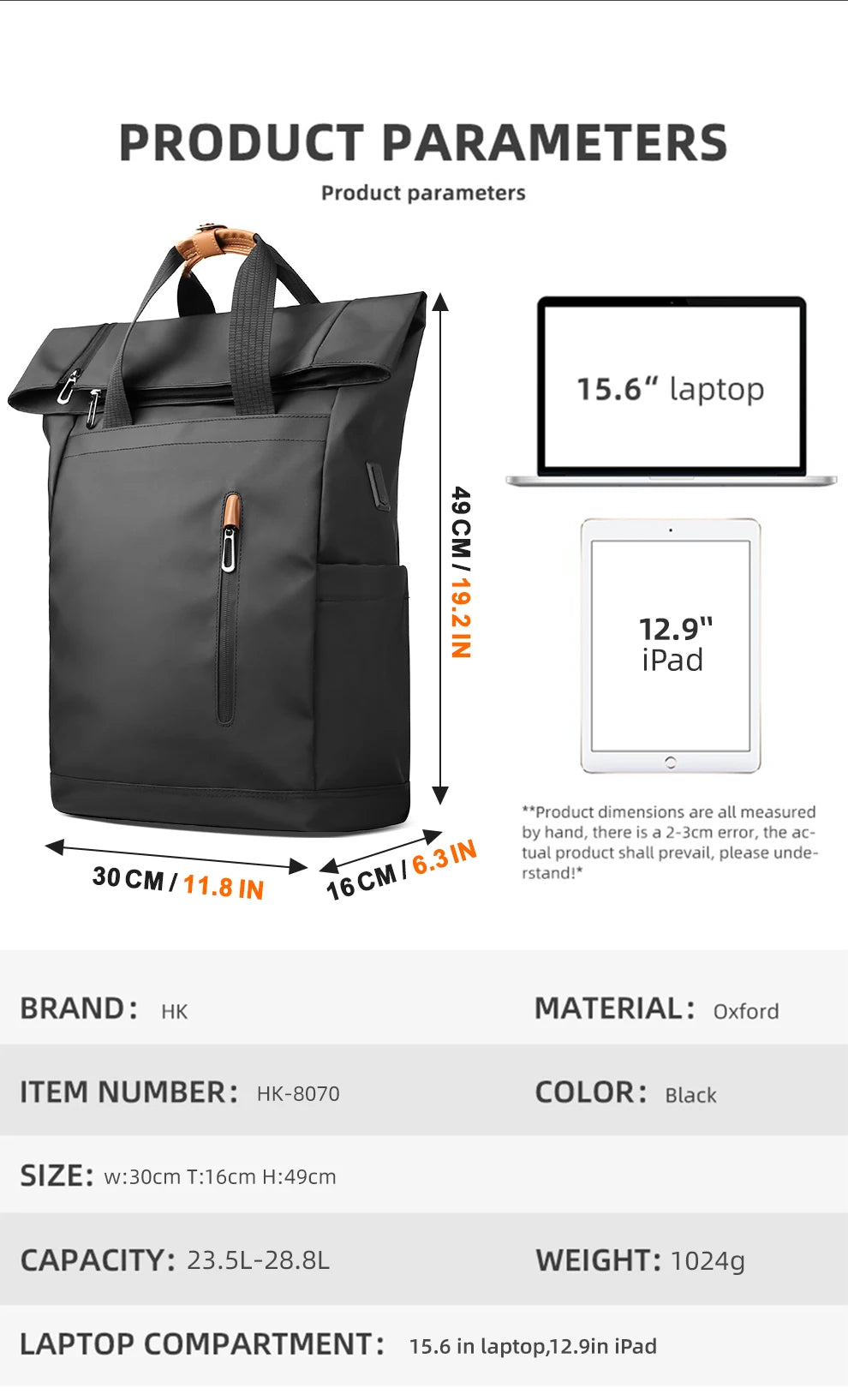 Heroic Knight Travel Men Backpack Multifunction Expandable Laptop Bag USB Port Outdoor Waterproof Hiking Pack For Male Anti-thef