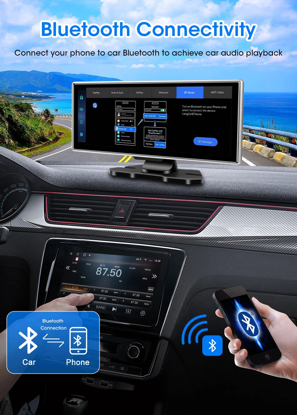Vtopek 11.26'' Car DVR 4K Front Cam 1080P Rear Cam Touch Screen Wireless Carplay Android Auto Dual Recording Smart Car Player