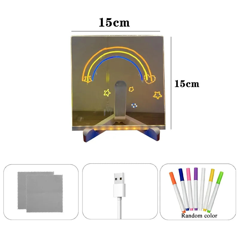 LED Note Board with Colors Erasable DIY Children's Drawing Board Letter Message Board White Luminous Dry Erase Board with Stand