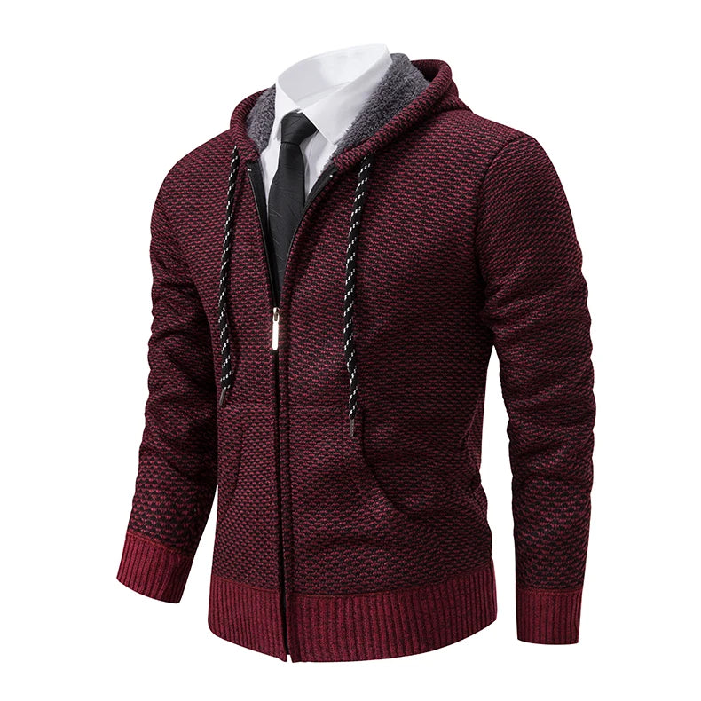 Men's trend in autumn and winter 2023 new plus velvet padded knit cardigan sweater coat