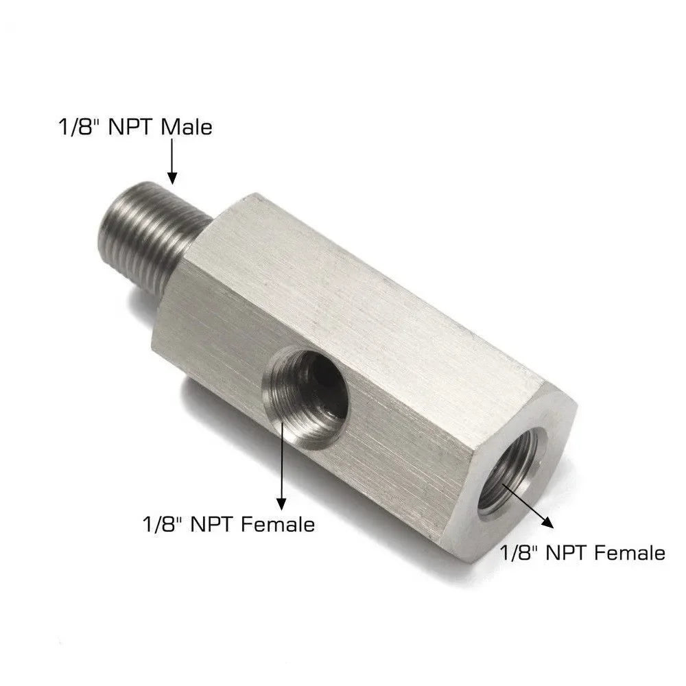 Car fuel pressure sensor tee adapter Feed Line Gauge T Port Fitting -Male female M12 M14 M10 1/8NPT 1/4NPT with Side hole 1/8NPT
