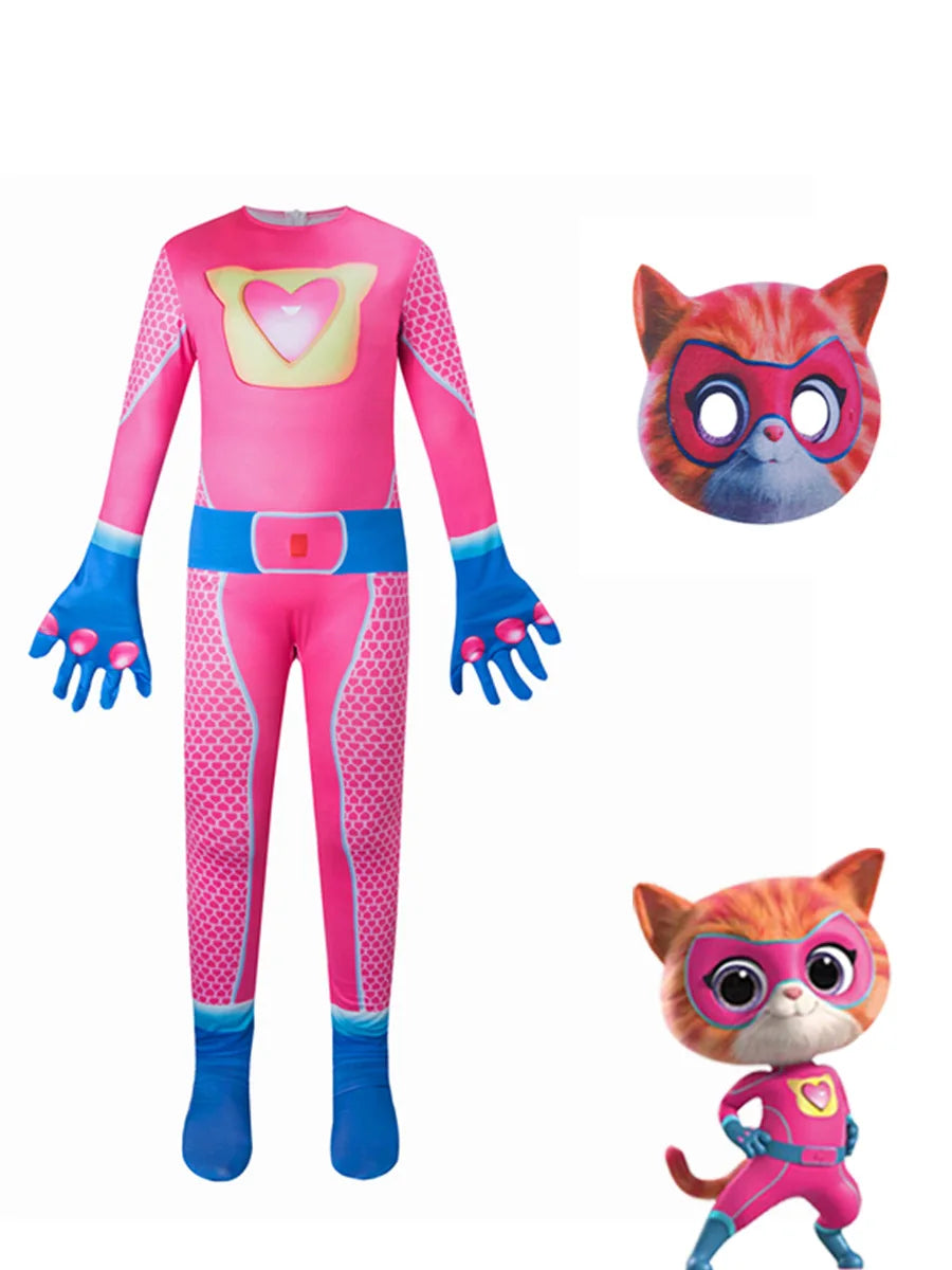 SuperKitties jumpsuit, tight fitting Halloween costume, stage performance costume, super cat role-playing costume, performance