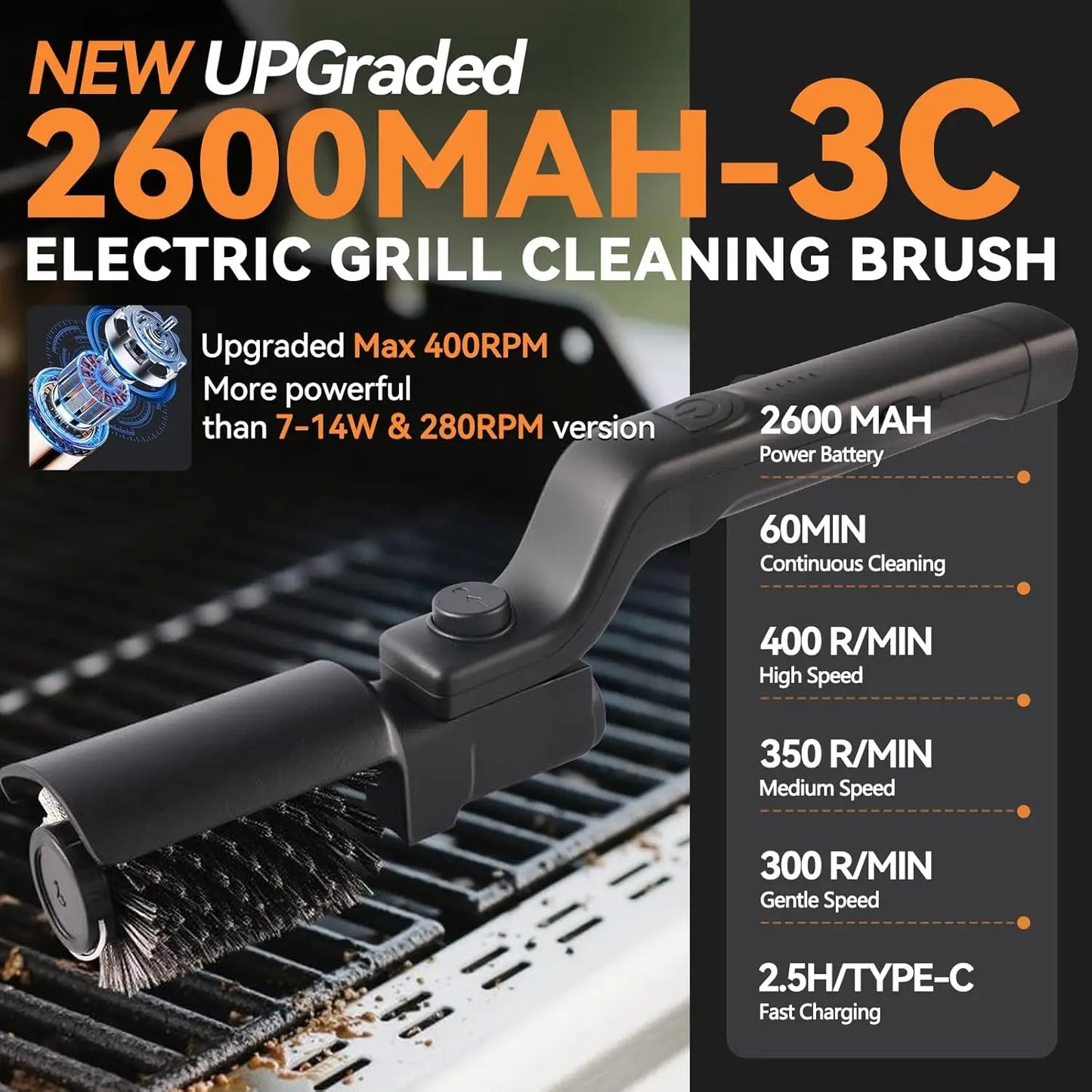 Electric Grill Brush Cleaning BBQ Cleaner Brush Cordless Rechargeable Rotary Adjustable Outdoor Heavy oil Stains Clean Tool