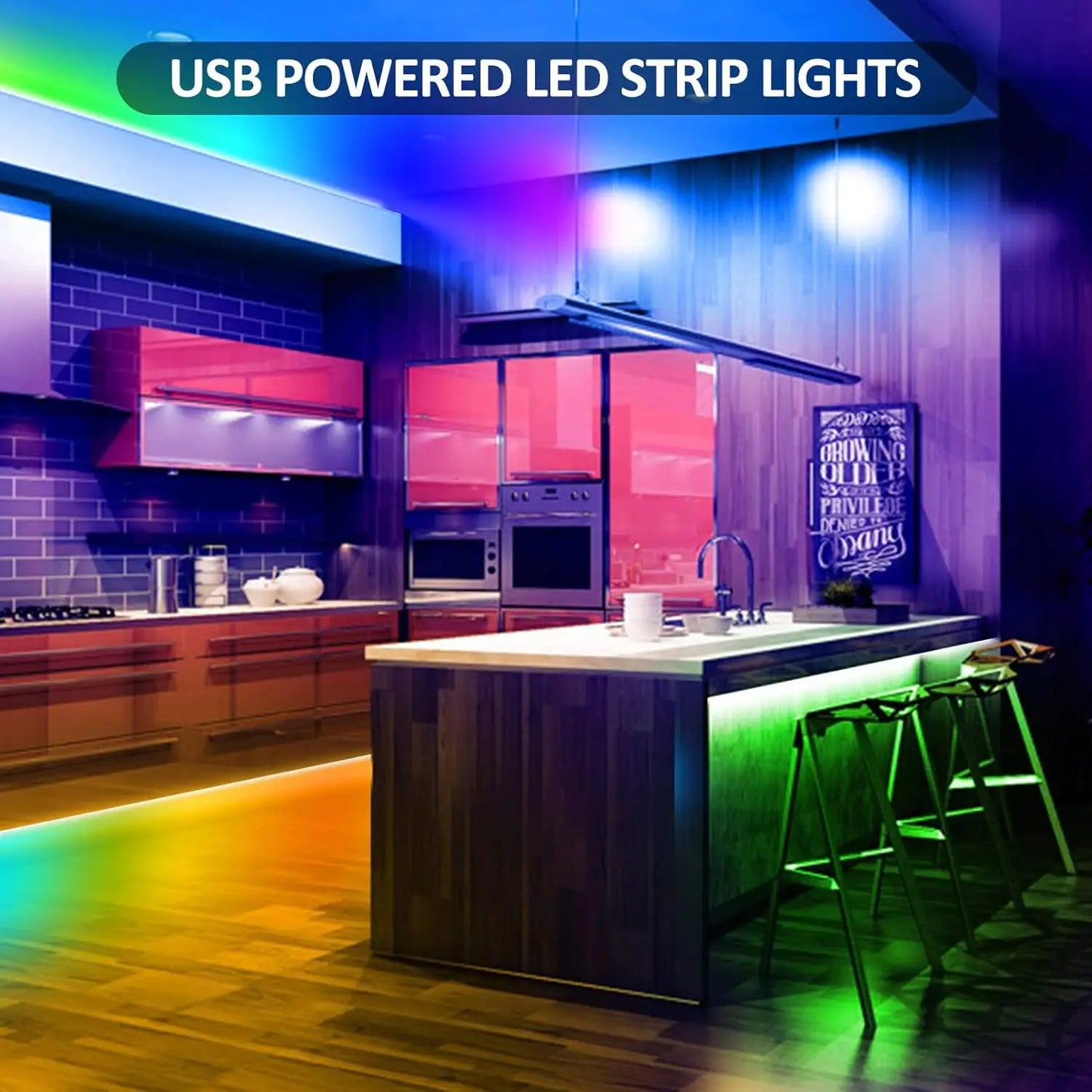 5v5050LED strip lamp set, powered by USB (Bluetooth/infrared +24-key remote controller) is suitable for party and DIY interior d