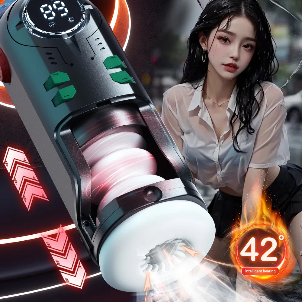 Male Masturbation Cup Telescopic Heated Sucking Pocket Pussy Blowjob Sex Machines Toy Adult Goods for Men Vagina Masturbator