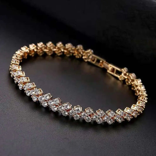 Women Bracelets Fashion Roman Style Crystal Bracelets Silver Plated Bangles for Women Party Wedding Pop Accessories Gift