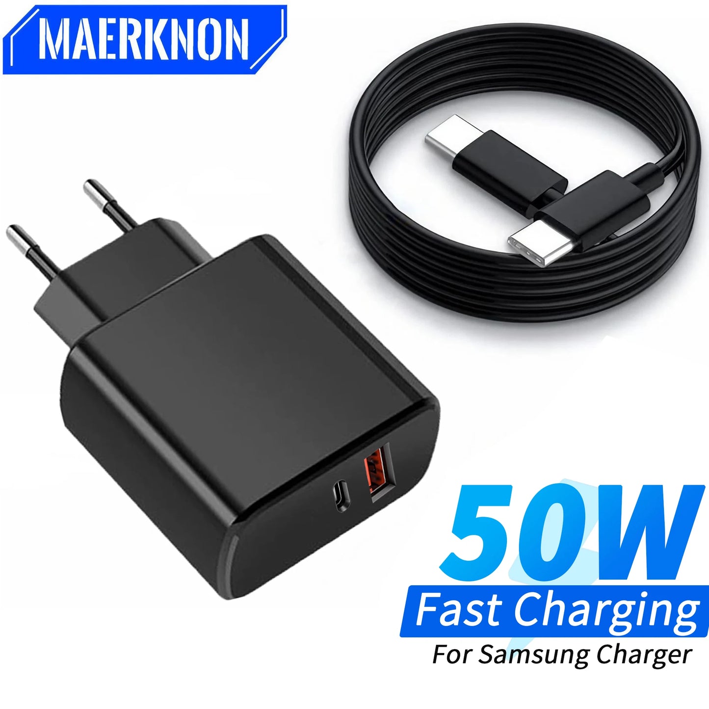 50W USB PD Charger Super Fast Charger Cable Type C Cable Fast Charging For Samsung Galaxy S23 S22 Ultra Note 10+ 5G Wall Adapter