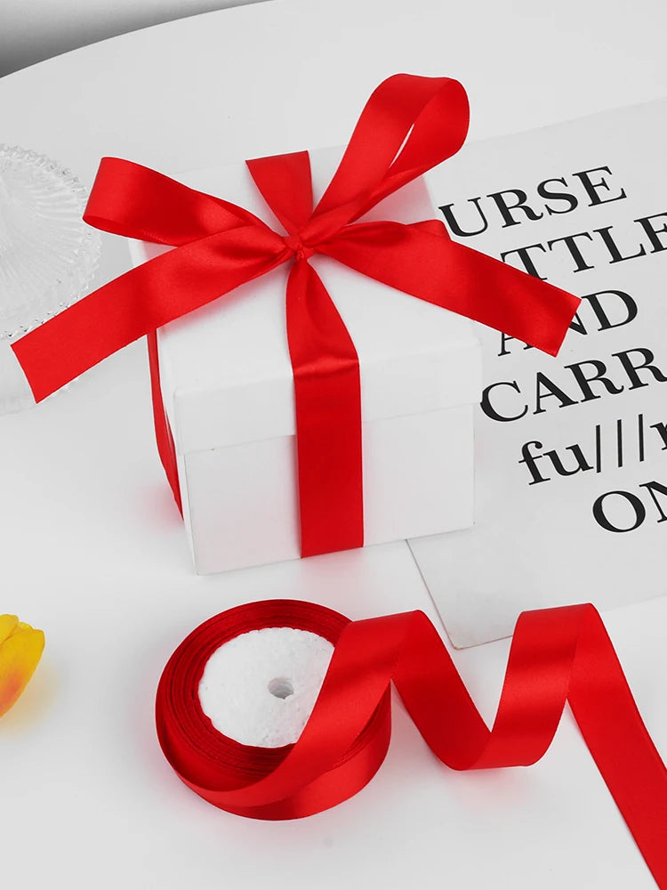 25yards/roll 1inch Satin Ribbon DIY Handmade Crafts Gift Box Flower Cake Decoration Wedding Birthday Party Festival Supplies